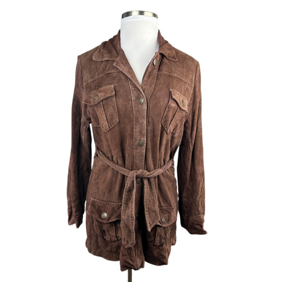 Lilly Pulitzer Soft Lamb Suede Jacket Brown Belted Button Lined XL Rare HTF - Picture 2 of 16